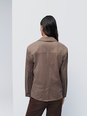 Brown Faux Suede 3 Button Blazer - Image 4 of 5