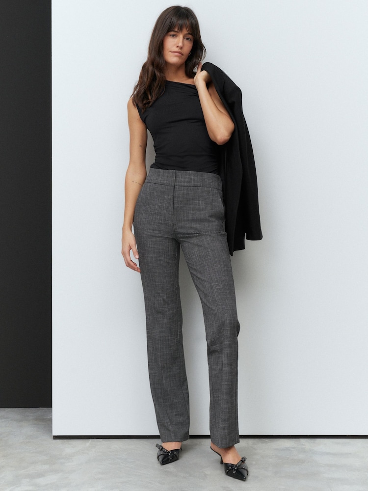 Grey Checked Shapewear Tailored Bootcut Trousers - Image 1 of 8