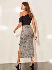 Lipsy Silver Sequin Column Midi Skirt - Image 4 of 4