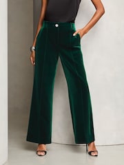 Lipsy Green Velvet Wide Leg Trousers - Image 1 of 4