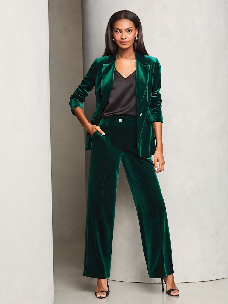 Lipsy Green Velvet Wide Leg Trousers - Image 2 of 4