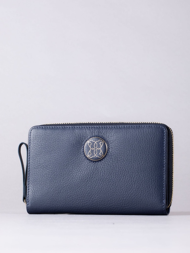 Lakeland Leather Blue Large Icon Embossed Zip Purse - Image 1 of 6