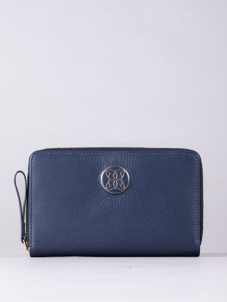 Lakeland Leather Blue Large Icon Embossed Zip Purse - Image 2 of 6