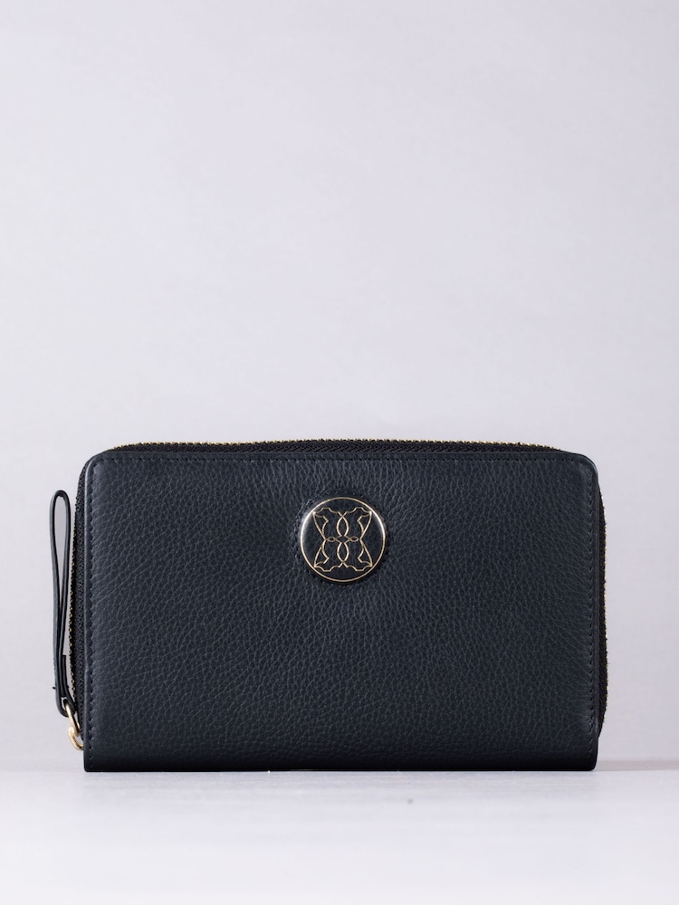 Musta - Lakeland Leather suuri kuvake kohokuvioitu vetoketju Kukkaro - Kuva 2 / 6