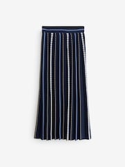 Blue Navy Embroidered Detail Pleated Knitted Midi Skirt - Image 1 of 8