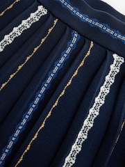 Blue Navy Embroidered Detail Pleated Knitted Midi Skirt - Image 2 of 8
