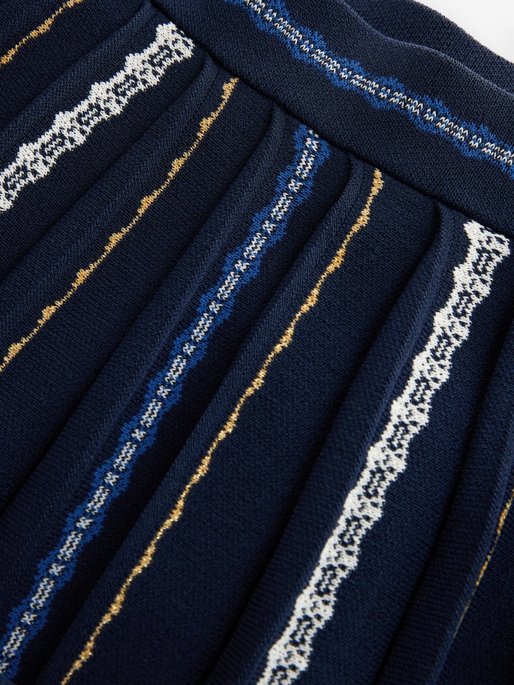 Blue Navy Embroidered Detail Pleated Knitted Midi Skirt - Image 7 of 8