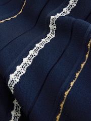 Blue Navy Embroidered Detail Pleated Knitted Midi Skirt - Image 8 of 8