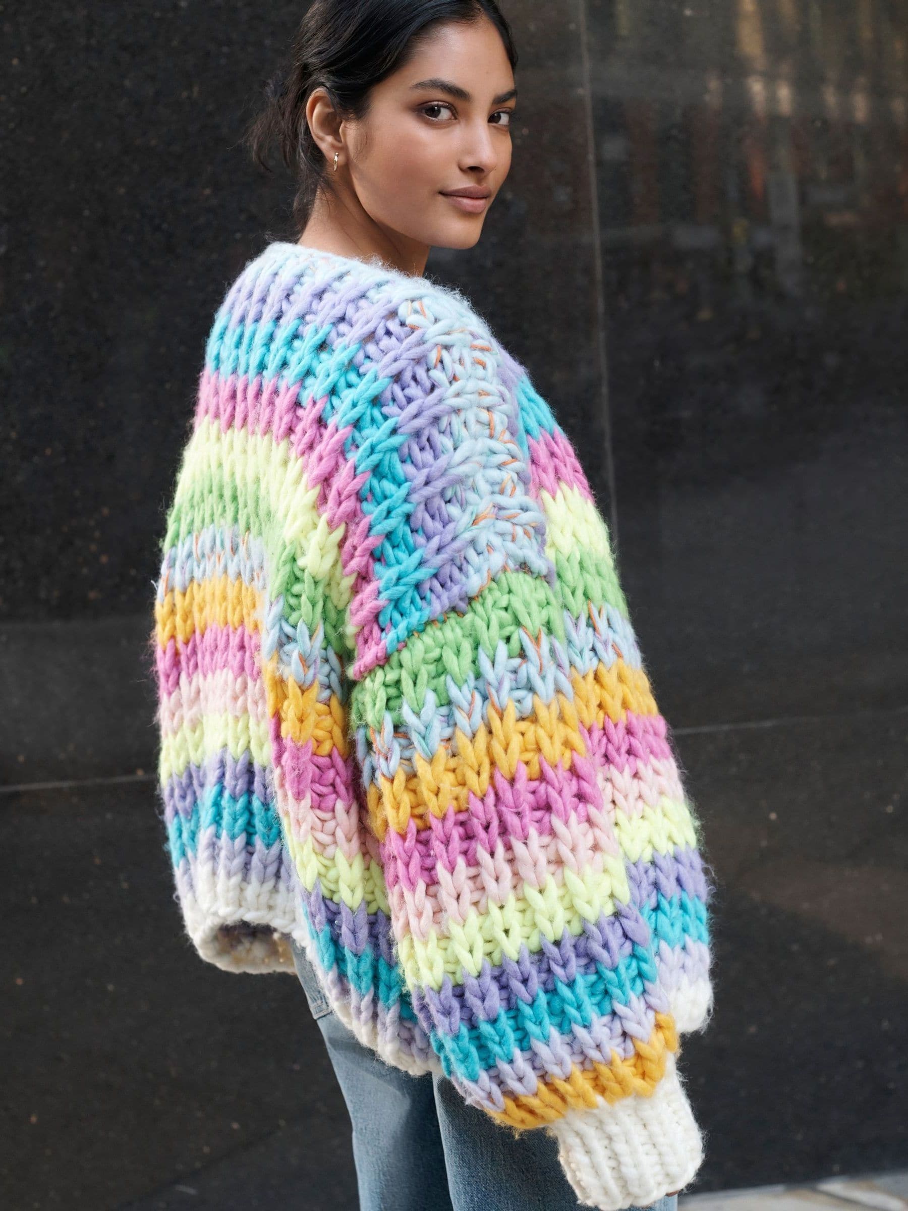 Buy Multi Bright Oversized Hand Knitted Stripe Cardigan from
