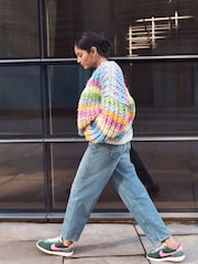Multi Bright Oversized Hand Knitted Stripe Cardigan - Image 4 of 9