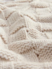 White Ecru Waffle Stitch V-Neck Knitted Jumper with Wool - Image 6 of 6