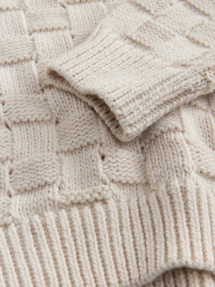 White Ecru Waffle Stitch V-Neck Knitted Jumper with Wool - Image 7 of 7