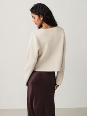 Cream Crew Neck Knitted Smart Jacket - Image 2 of 6
