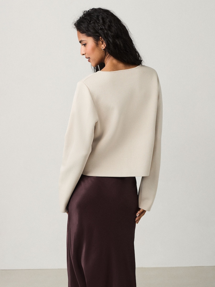 Cream Crew Neck Knitted Smart Jacket - Image 2 of 6
