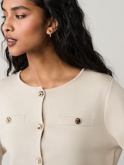 Cream Crew Neck Knitted Smart Jacket - Image 3 of 6