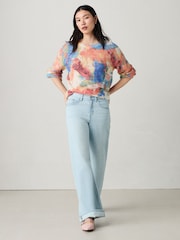 Orange Abstract Printed Crew Neck Fine Knitted Jumper - Image 2 of 7