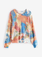 Orange Abstract Printed Crew Neck Fine Knitted Jumper - Image 5 of 7