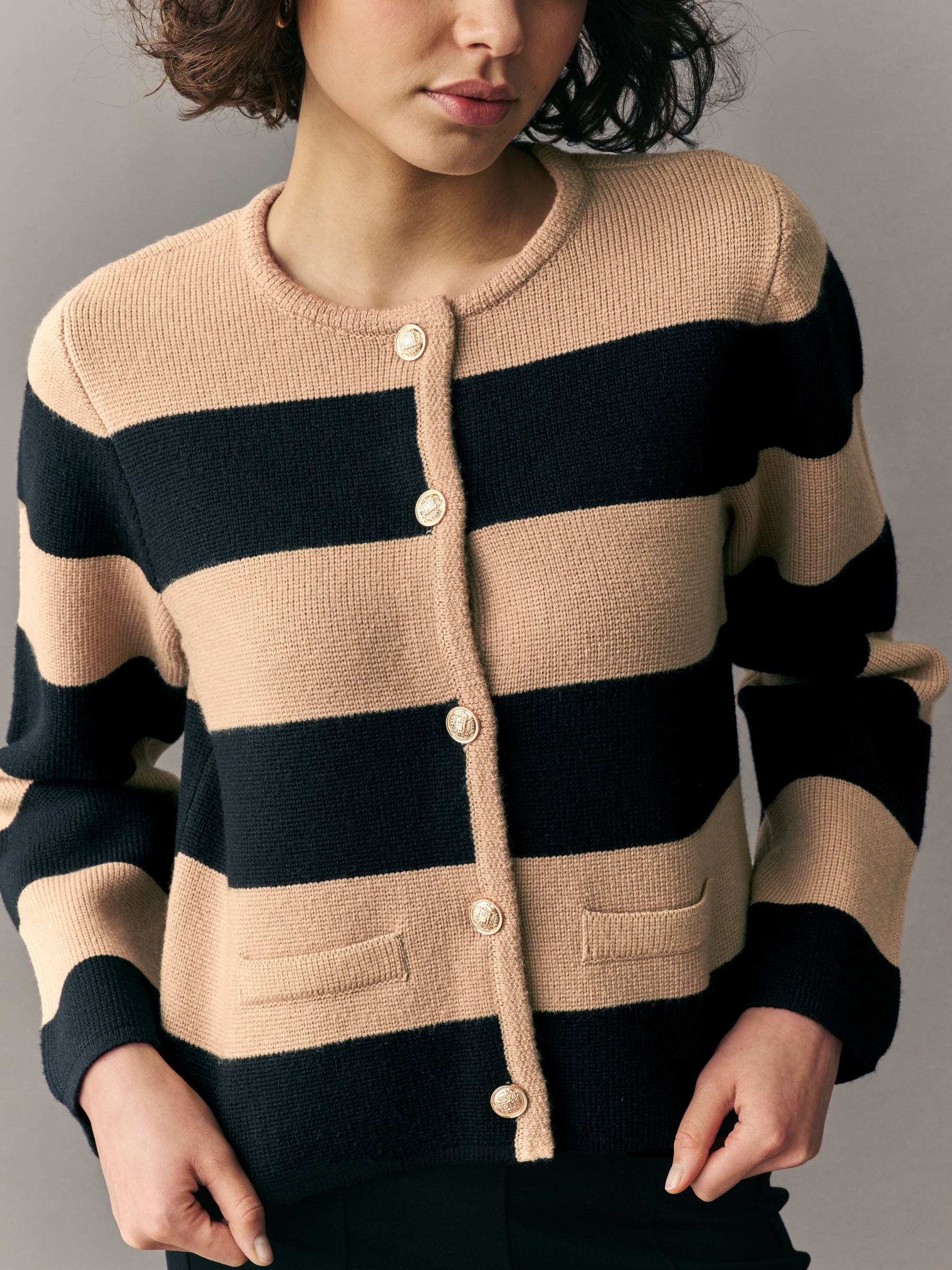 Camel Black - Smart Knitted Button Up Cardigan with Wool