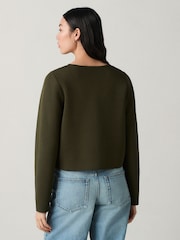Green Khaki Crew Neck Knitted Smart Jacket - Image 3 of 8