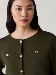 Green Khaki Crew Neck Knitted Smart Jacket - Image 5 of 8