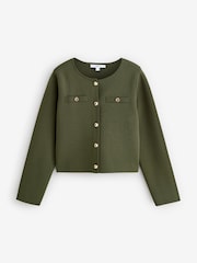 Green Khaki Crew Neck Knitted Smart Jacket - Image 6 of 8