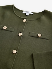Green Khaki Crew Neck Knitted Smart Jacket - Image 7 of 8