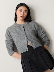 Grey Crew Neck Knitted Cardigan - Image 1 of 8