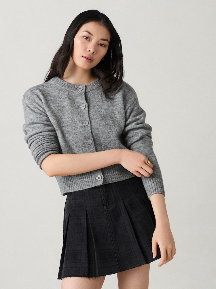 Grey Crew Neck Knitted Cardigan - Image 2 of 8