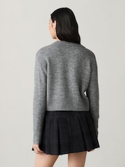 Grey Crew Neck Knitted Cardigan - Image 3 of 8