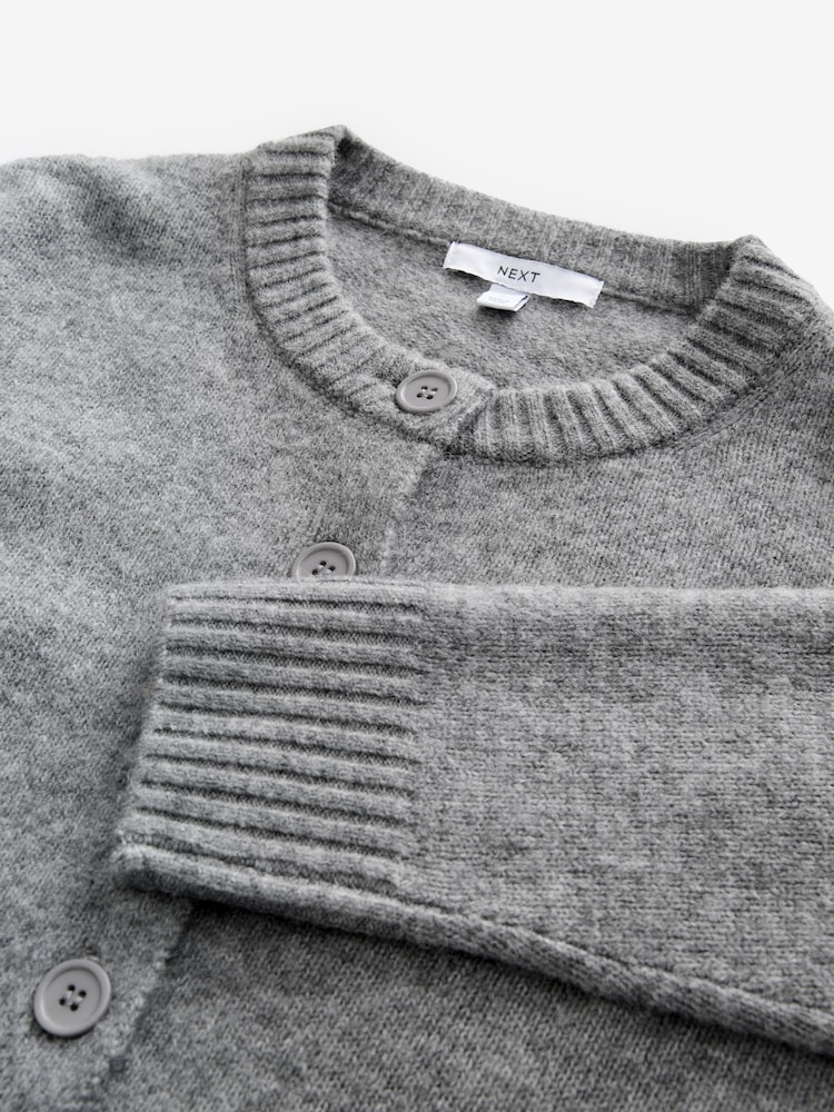 Grey Crew Neck Knitted Cardigan - Image 8 of 8