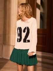 Cream Graphic Roll Edge Stitch Detail Knitted Jumper - Image 1 of 7