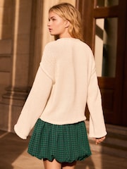 Cream Graphic Roll Edge Stitch Detail Knitted Jumper - Image 3 of 7