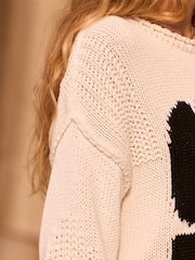 Cream Graphic Roll Edge Stitch Detail Knitted Jumper - Image 4 of 7