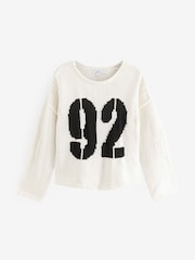 Cream Graphic Roll Edge Stitch Detail Knitted Jumper - Image 5 of 7