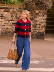 Темно-синий/красный в полоску - Smart Knitted Button Up Cardigan with Wool - Image 4 of 7