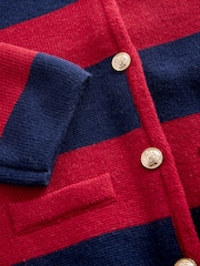 Темно-синий/красный в полоску - Smart Knitted Button Up Cardigan with Wool - Image 6 of 7