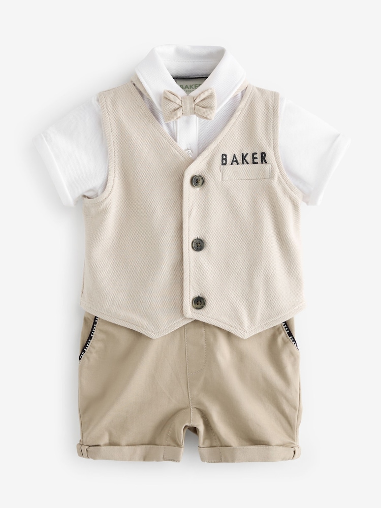 Baker by Ted Baker Kameno siva 100% bombaž Smart pentlja kravata Rompersuit - Slika 1 iz 6 Baker by Ted Baker Kameno siva 100% bombaž Smart pentlja kravata Rompersuit - Slika 1 iz 6