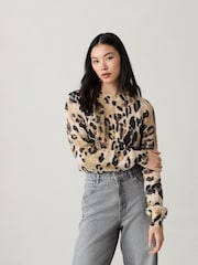 Leopard Printed Crew Neck Fine Knitted Jumper - Image 2 of 7