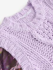Purple Lilac Floral Pattern Layered Knitted Cable Tank - Image 6 of 7