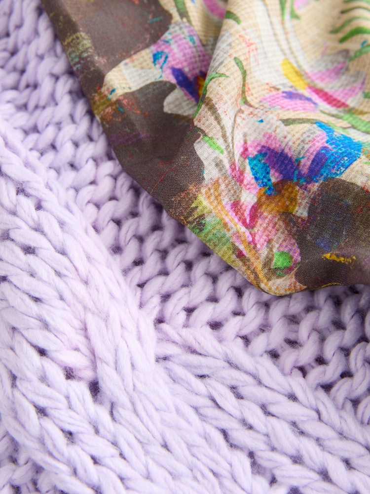 Purple Lilac Floral Pattern Layered Knitted Cable Tank - Image 7 of 7