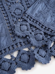 Blue Chambray Pretty Long Sleeve Top With Crochet Details - Image 6 of 7