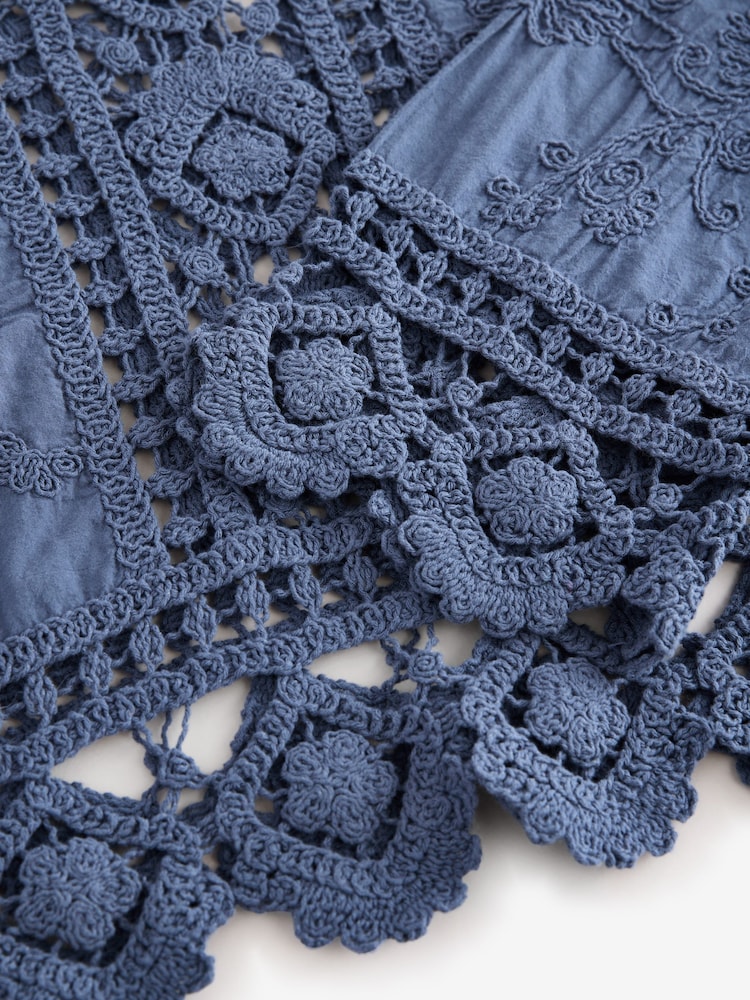 Blue Chambray Pretty Long Sleeve Top With Crochet Details - Image 6 of 7