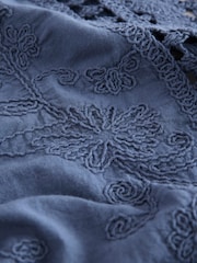 Blue Chambray Pretty Long Sleeve Top With Crochet Details - Image 7 of 7