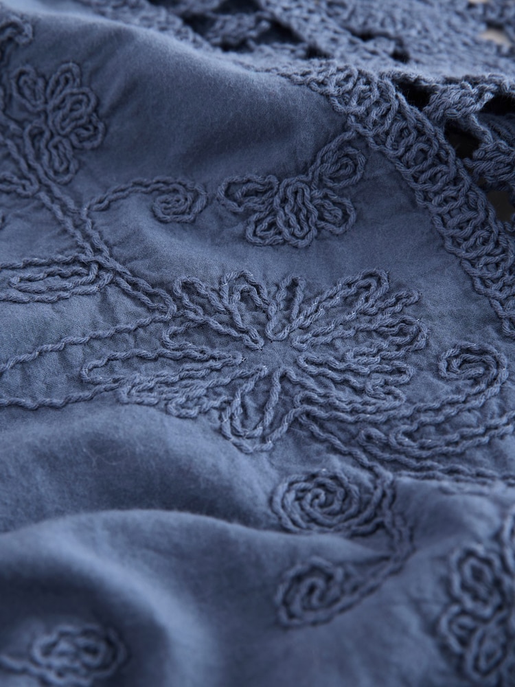 Blue Chambray Pretty Long Sleeve Top With Crochet Details - Image 7 of 7