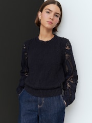 Blue Navy 100% Cotton Broidery Knitted Tank Layer Jumper - Image 1 of 6