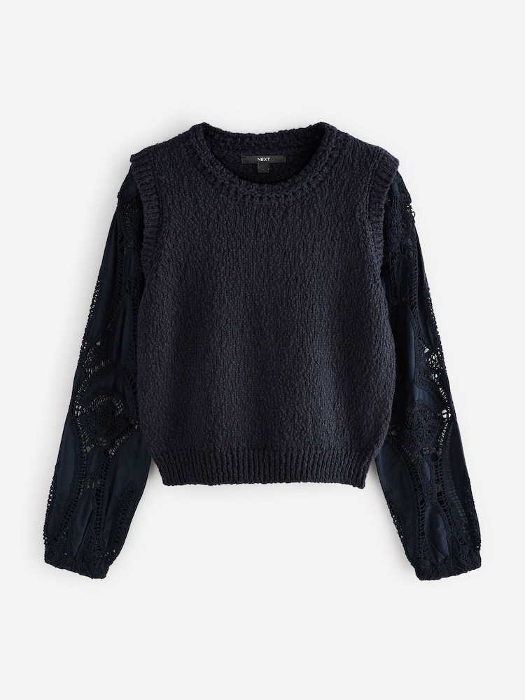 Blue Navy 100% Cotton Broidery Knitted Tank Layer Jumper - Image 4 of 6
