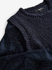 Blue Navy 100% Cotton Broidery Knitted Tank Layer Jumper - Image 6 of 6