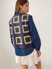 Blue Crochet Tank Denim Crew Neck Layer Jumper - Image 3 of 7