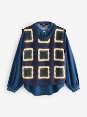 Blue Crochet Tank Denim Crew Neck Layer Jumper - Image 5 of 7