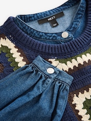 Blue Crochet Tank Denim Crew Neck Layer Jumper - Image 6 of 7